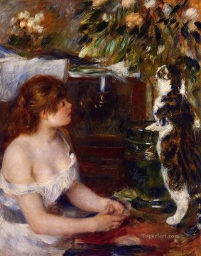 Pierre Auguste Renoir Mujer con un gato Pinturas al óleo